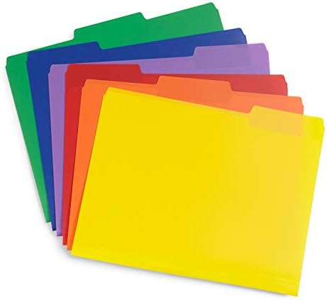 Blue Summit Supplies Plastic File Folders, 1/3 Cut Tab, Heavy Duty Multi Colored Poly Folders, Letter Size, 30 Pack