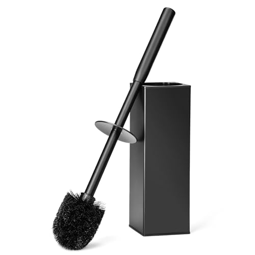 Image of Toilet Bowl Brush and Holder Long Handle Toilet Brush for Bathroom | Wall mount stainless steel toilet brush holder with a splash guard Easy to Clean for Domestic Deep Cleaning Under Rims,Black