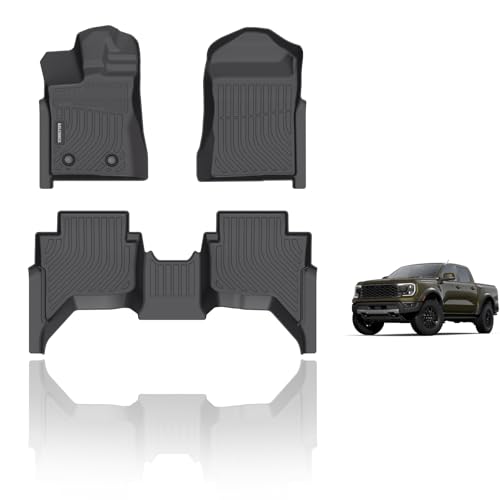KELCSEECS® Floor Mats Custom for Ford Ranger SuperCrew Cab 2024-2025 All Weather Protection TPE Heavy Duty Non-Slip Automotive Floor Liners Fits Front & 2nd Row Full Set Accessories, Black