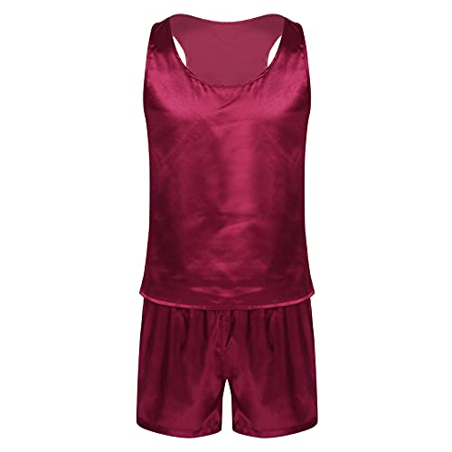Jowowha Sissy - Ropa interior para hombre, de satén, camiseta de tirantes + braguitas Sissy, ropa interior, tallas M-XXL, Aa Vino Rojo, M