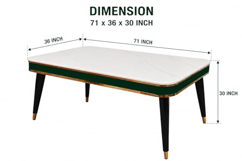 Image of WOODEN SPACE 6-Seater Wooden Dining Table Set | Nano Composite Marble Top | Solid Wood Base | Modern Dining Room Furniture with 6 Chairs (Dark Green Vintage)