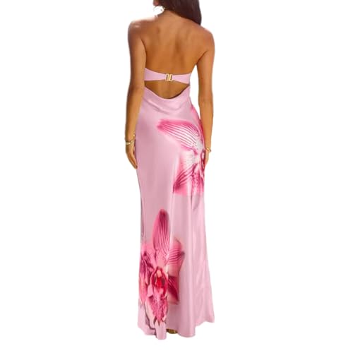 Image of Women Strapless Floral Maxi Dress Sexy Sleeveless Backless Off Shoulder Long Summer Dress 2025