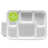 three leaf 6 Compartment Bagasse Tray 50 Ct. Heavy Duty, Super Strong,Eco Friendly Disposable Bagasse Plates,100% Biodegradable Plates, Microwave and Freezer Safe, Ideal for Party, Dinner and Picnic