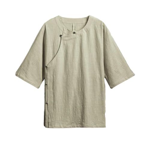 Chemise style chinois en coton mélangé pour homme à manches courtes