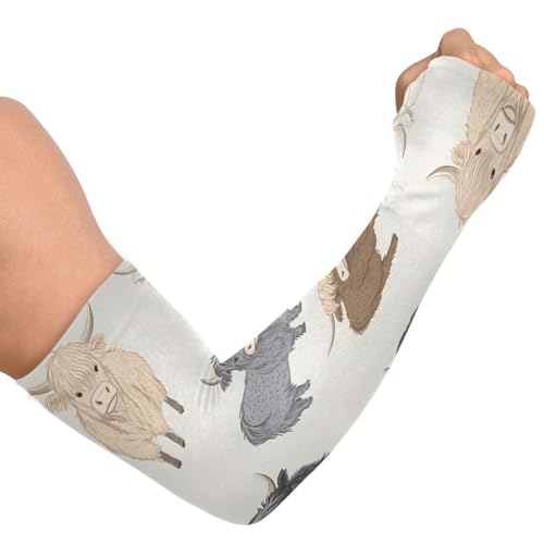 Cooling Arm Sleeves for Men Women UV Sun Protection Arm Covers Highland Cows Compression Sleeves Sports Football Golf Cycling