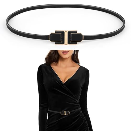 Metal Belts for Women, Elastic Skinny Waist Chain Belt Adjustable Stretchy Waist Cinch Belt for Dresses, Jeans