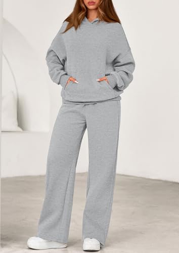 PRETTYGARDEN Women's 2 Piece Outfits Fall Fashion Sweatsuits Oversized Hoodies Wide Leg Sweatpants Tracksuits Lounge Matching Sets (Grey,XL) — view 2