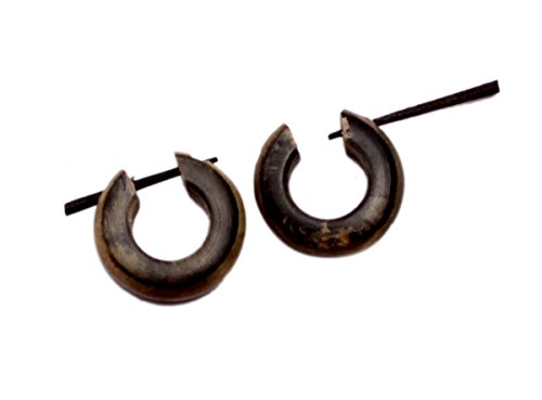 Krishna Mart India African Tribal Ebony Organic Round Wood Black Round for Women Girls Ethnic Wooden Earrings Dangle Antique Fashion Jewelry Hippie Gypsy Coconut Faux Gauge Plugs Accessories Sew_284