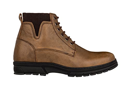 Image of TOTO Men's Invisible Height Increasing Elevator Shoes - Khaki Pebble Grain Leather Lace-up Work Boots - 2.8 Inches Taller - K84017 - Size 8 D(M) US