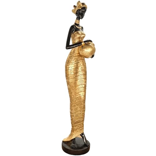 Estatua Africana Decorativa Mujer 16.4" Resina Dorada miniatura 3