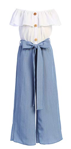 Image of iGirlDress Girls Wide Leg Off Shoulder Elegant High Waist Rompers Palazzo Pants Trousers Jumpsuits USA 4-14