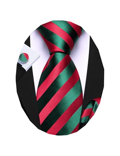 Image of Barry.Wang Man Stripe Ties Set Silk Woven Pocket Square Necktie Cufflinks Formal Party Business