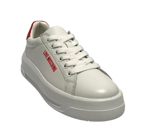 Moschino Love Eclipse 50 skórzane buty do sneakersów, biało-czerwone, DS26MO06 JA15065G1OIAH10C
