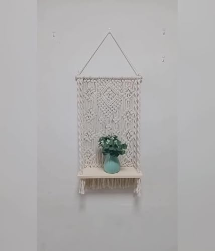 Tapisserie macramé 45x80cm beige tissée main pour déco bohème - 5