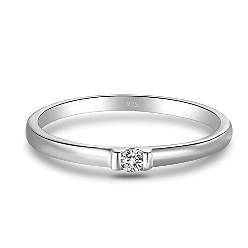 BORUO Cubic Zirconia Ring - 925 Silver Eternity Band - Elegant Crown Rings For Women - Sterling Silver Rings For Women - Silver Wedding and Anniversary Band Women, Size 4-122