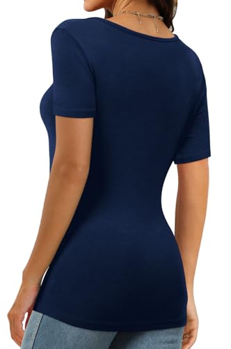 Image of XIEERDUO Womens Square Neck Short /Long SleeveTops 2024 Spring Summer Slim Fit Tees Shirts