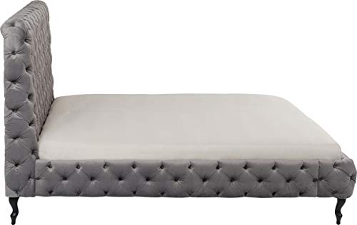 Kare Design Bett Desire Velvet, silbergrau, samt, gepolstert, Knopfheftung, Polsterbett, hohes Kopfteil, 180x200cm – Bild 5