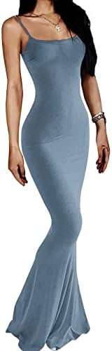 AnotherChill Women's Casual Lounge Slip Long Dress Sexy Sleeveless Backless Bodycon Maxi Dresses 2023 Summer Slim Elegant (Blue, Medium)