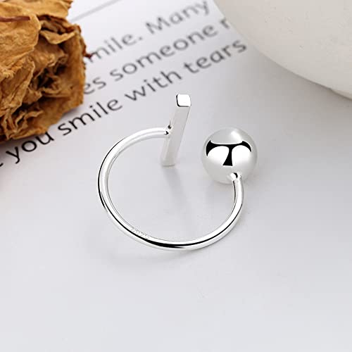 OIDIMS 925 Sterling Silver Ball T-Shaped Statement Ring for Women Men Fashion Minimalist Adjustable Open Rings Stacking Middle Tail Finger Simple Unique Jewelry for Birthday Christmas Gifts Bff4