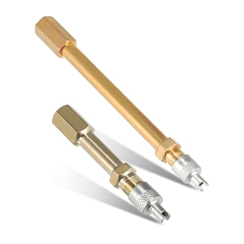 Image of 2 PCS Brass Auto Tire Valve Extension Adaptor, 50mm /1.97 inch Long Brass Auto Tire Repair Tools, Air Tyre Stem Extender Inflation Straight Bore for RV Truck, Car Accessories (50mm & 100mm)