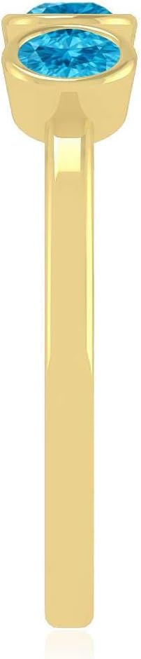 Swiss Blue Topaz Ring for Women in 14K Gold or 925 Sterling Silver – Natural Swiss Blue Topaz Three Stone Bezel Set Ring – Dainty December Birthstone Jewelry Gift