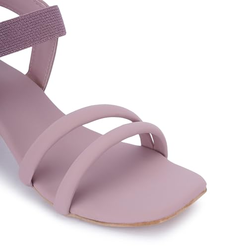 Image of SKOLL Women's Low Block Heel Strappy Sandals, Comfort Elastic Ankle Strap Open Toe Heeled Sandals, Casual Dressy Walking Sandals with Dual Front Straps