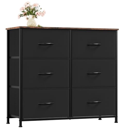 Somdot チェスト タンス 収納 引き出し 棚 布製 洋服ダンス おしゃれ 箪笥 大容量 たんす 幅80 奥行30 高さ72 衣類 ワイド リビング 転倒防止 一人暮らし 3段6杯 ブラック