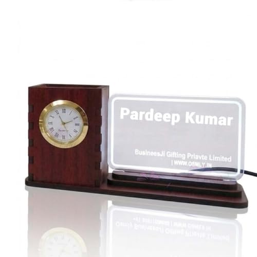 Image of Acrylic Laser Engraved Table Sign Stand, Laser Engraved Sign or Name Plate for Doctor, Teacher, Advocate, Medical, Proprotor office or personal use with Warm White Light (Pen Stand with LED)