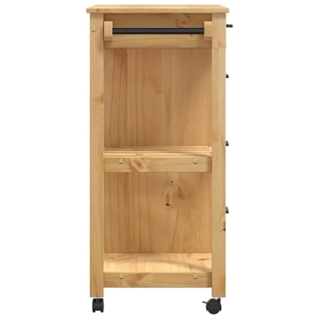 Kitchen Trolley Monza 33.1x15.7x35.4 Solid Wood Pine Kitchen Dining Trolleys-lNuau8LS