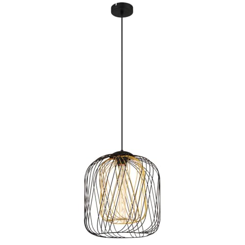 Image of Pendant Light Dining Room Lamp Wicker 1 Bulb Black Diameter 35 cm