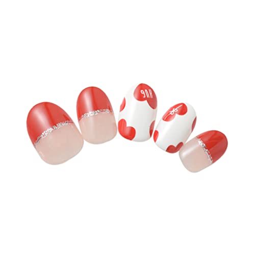 Kiss New York Press And Go False Nails Press On Nails Full Cover Nails Tips With Self Adhesive Tabs (Red Heart) #TOP1
