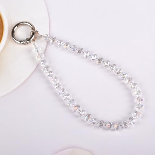 Image of TENOC Beaded Phone Wrist Strap, Clear | Cellphone Lanyard Chain, Sparkling Wristlet Bracelet, For Women