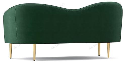 Image of Rosewood Luxury Curved Sofa in Premium Velvet-Fabric | Solid Wood Structure | High Density Foam | Sturdy Golden Legs | Comfortable & Stylish Couch for Modern Living Room (Green, 2 Seater)