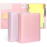 2 Pack Mini Size 3 Ring Binder 1 Inch Rings 5 Colors Dividers Pu Leather Binders 5.5' X 8.5' Holds 200 Sheets Paper Three Ring Binder DRing with Pen Loop 1 Pockets School Office (Purple&Pink)