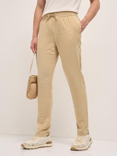 Image of Men's Grey Cotton Straight Fit Casual Trouser