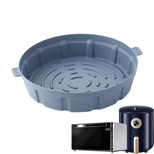 Cestino in silicone per friggitrici ad aria calda, riutilizzabile, rotondo, resistente al calore, con manici di raffreddamento, tappetino per friggere e forno a microonde