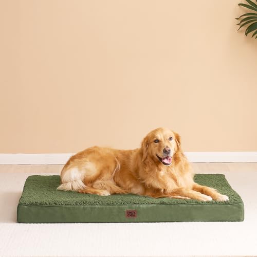 EHEYCIGA Orthopädisches Hundebett Grosse Hunde XL 112x81x9cm, Hundekissen Waschbar Flauschig, Hundematte Hundematratze für Kiste, Olive Grün
