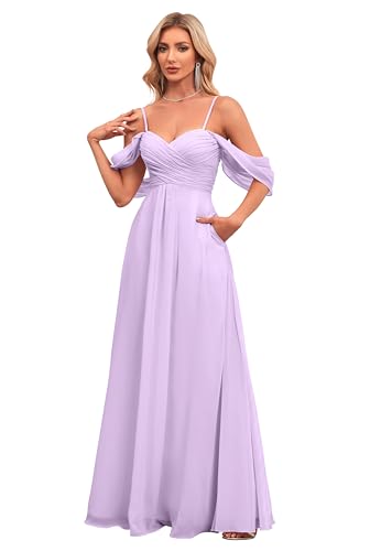 Sweetheart Bridesmaid Dresses with Pockets A-Line Long Chiffon Formal Party Dresses with Slit HS015