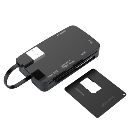 JMT Lector de tarjetas inteligentes 6 en 1 USB 2.0 de 480 Mbps CR337 compatible con Micro SD MS M2 SD/MMC IC ID SIM CAC DNIE ATM tarjeta bancaria