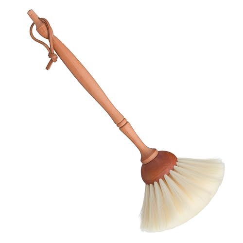 Image of REDECKER Goat Hair Dust Brush with Oiled Pearwood Handle, 13-1 /2 inches - Natural Bristle Duster Cleans Delicate Surfaces, Hanging Loop for Storage - Goat Hair Dusting Brush Made in Germany
