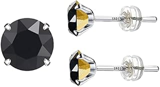 925 Sterling Silver 18ct White Gold Plated Earring Stud Men Women,Jewelry Box Gift Choice (04. 4mm Black Obsidian, 925 Sterling Silver) (Style 01 : 4mm) (6mm, Gold Plated Black Obsidian)