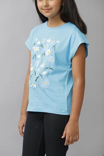 Image of Girls Cotton Tops Collection - Round Neck, Crop Top, Full & Half Sleeve, Drop Shoulder, Ruffle Sleeve, Graphic Printed, Embroidered & Slub Knit Styles, Soft Breathable Fabric for Kids Casual Wear