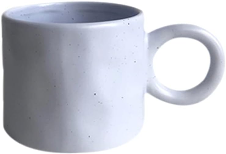 Ceramic Big Earring Coffee Cup Mug Round Handle Hand Pinching White Cups with Dots Wrinkling Milk(Black spot)