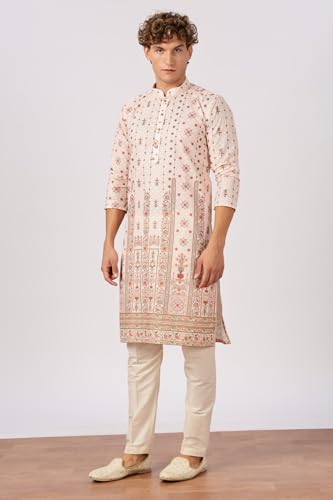 Image of BE ACTIVE Men's Cotton | Regular Fit Casual Mandarin Collar | Long Length Full Sleeves | Embroidered Indian Kurta