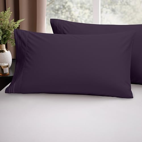 Image of Elegant Comfort Luxury Ultra-Soft 2-Piece Pillowcase Set 1500 Thread Count Egyptian Quality Microfiber Double Brushed-100% Hypoallergenic-Wrinkle Resistant, Standard /Queen Size, Purple