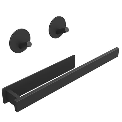 BYSER Toalleros de Baño sin Taladro Toallero Adhesivo Baño  Set Accesorios Baño Toallero+2 Ganchos para Toallas  Acero Inoxidable 304 Toallero Negro para Baños,Pared y Cocina 39 CM Diseño Moderno