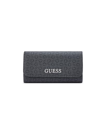 Image of Guess Coal Printed Snap Button Abbas Slim Tri-Fold Wallet