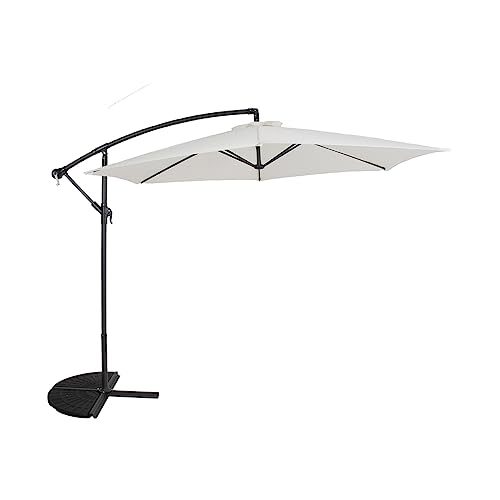 CHARLES BENTLEY Outdoor, Garden, Patio 3m Hanging Banana Cantilever Garden Umbrella, 12kg, Water Resistant, Sunshade, Free Standing, Crank Winding System, Powder Coated Steel, In Cream (340x320cm)