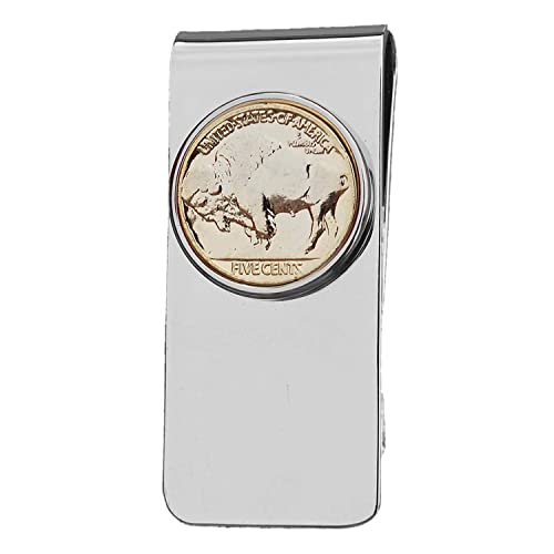 US 1913~1938 Indian Head Buffalo Nickel 5 Cent 24k Gold Plated Coin Solid Brass Silver Money Clip New - High Quality