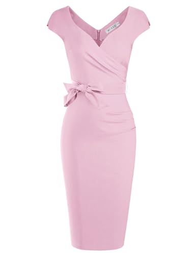 Image of MUXXN Women's Vintage 1950s Style Wrap V Neck Tie Waist Formal Cocktail Dress